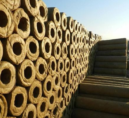 Hydrophobic Fireproof Rockwool Heat Insulation Round Tube 80-120kg/m3